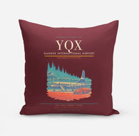 Thumbnail for Gander International Airport (YQX) design on dark red pillow