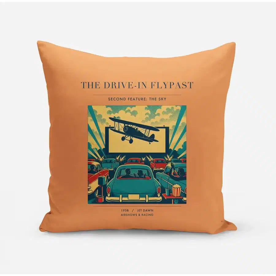 VINTAGE G4397 - The Drive-In Flypast - Designed Pillows design on orange