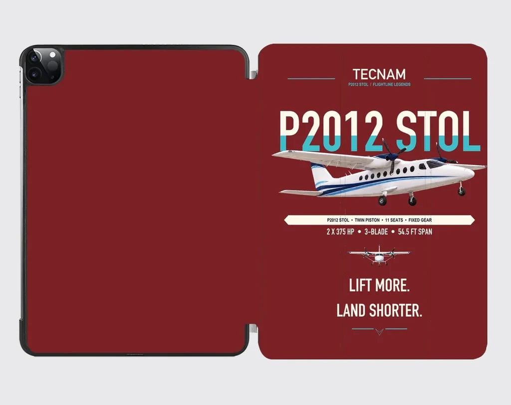 Tecnam P2012 STOL design on dark red ipad tablet case