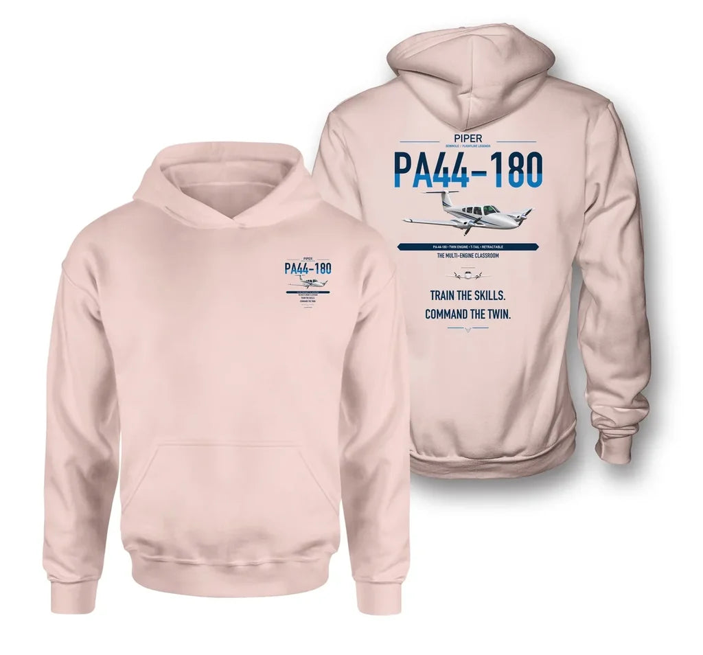 Piper PA-44-180 Seminole design on pink double-side hoodie, double-side print
