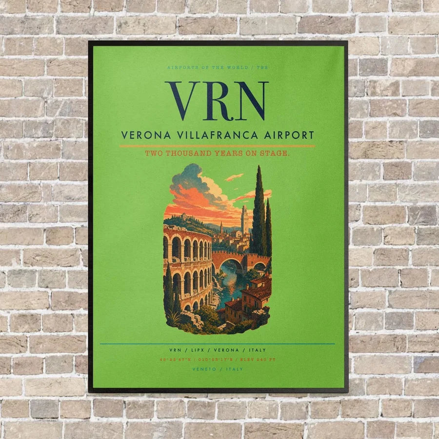 Verona Villafranca Airport VRN vertical canvas print - framed - light green background