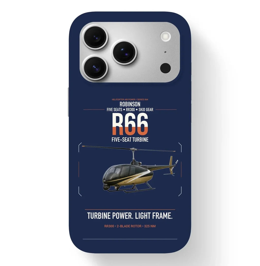 Robinson R66 design on navy blue magsafe iphone case, for iPhone 17 Pro