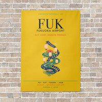 Thumbnail for Fukuoka Airport FUK vertical canvas print - no frame - yellow background