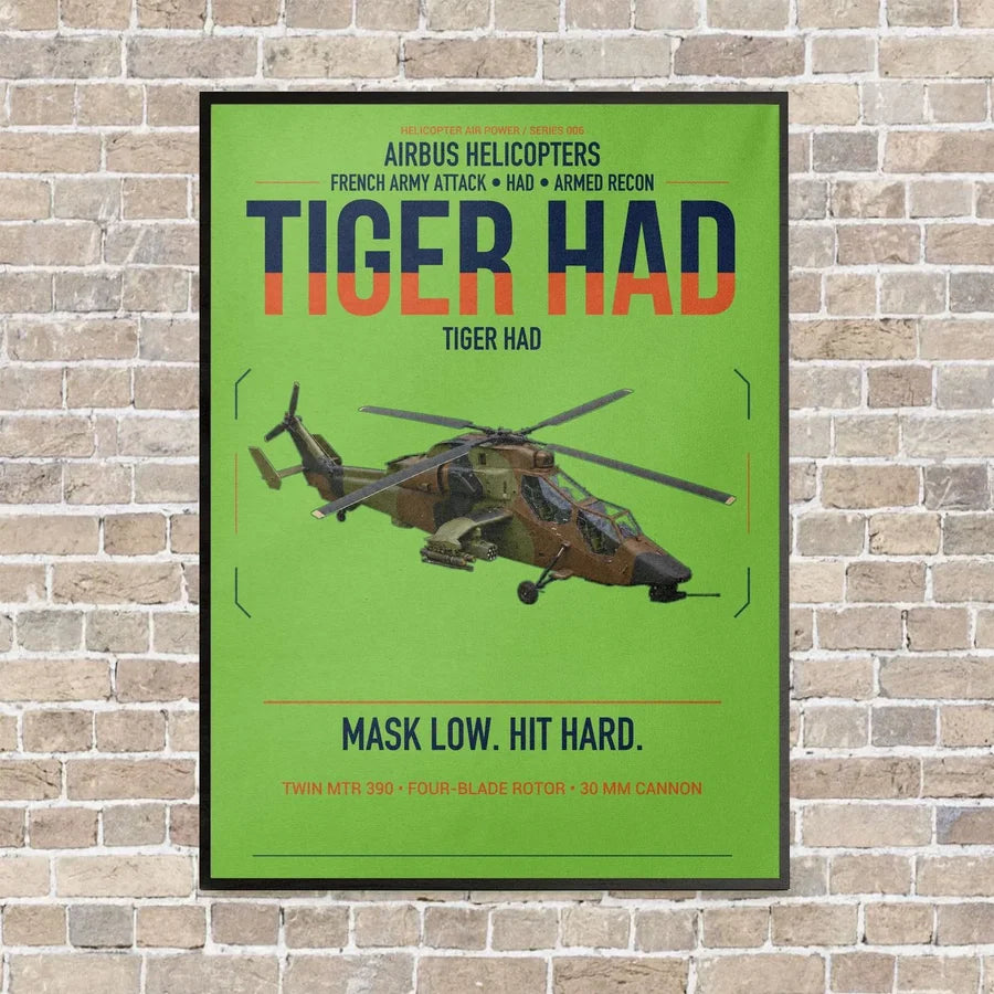 Airbus Helicopters Tiger HAD vertical canvas print - framed - light green background