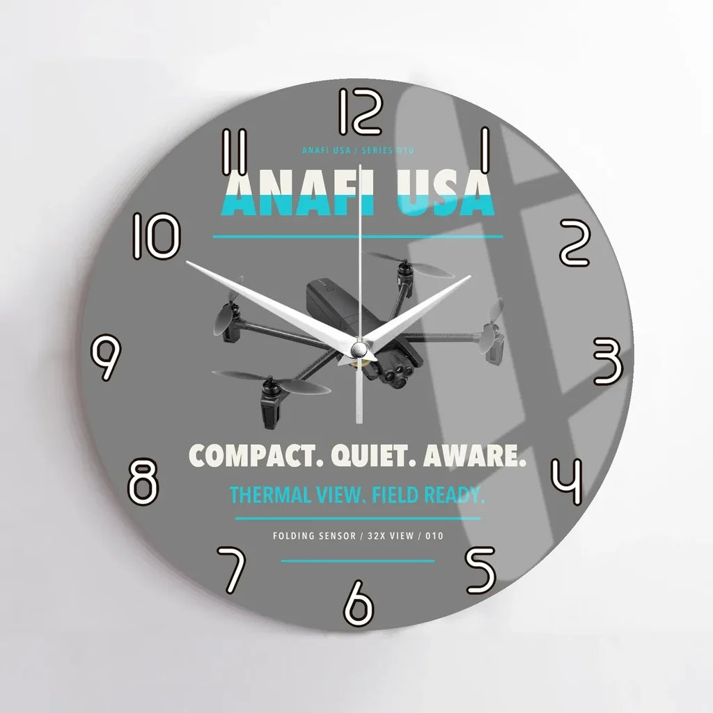 Parrot ANAFI USA design on gray no frame wall clock