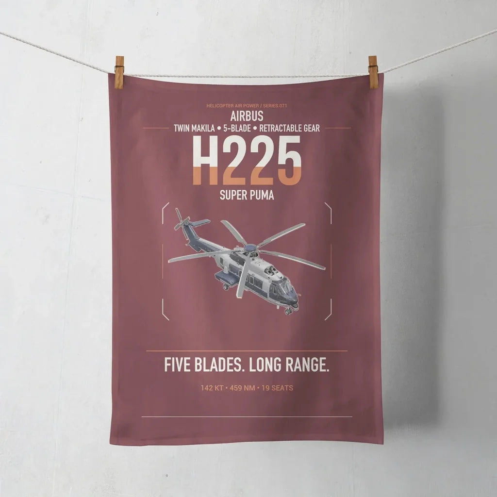 Airbus H225 design on dark red towel