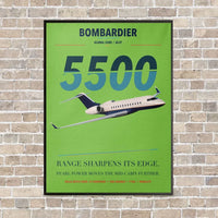 Thumbnail for Bombardier Global 5500 vertical canvas print - framed - light green background