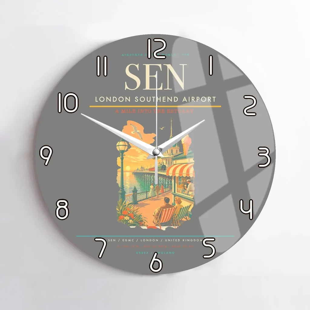 London Southend Airport (SEN) design on gray no frame wall clock