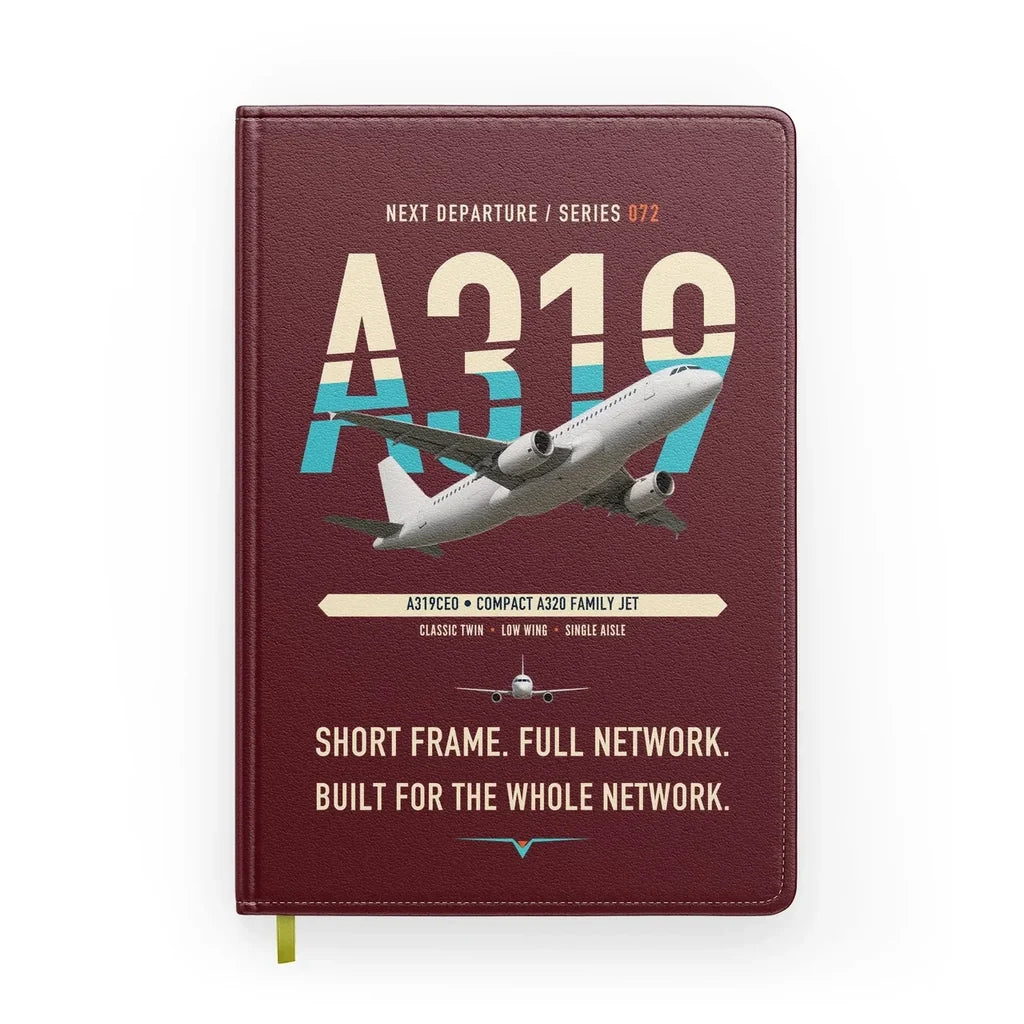 Airbus A319ceo design on dark red notebook