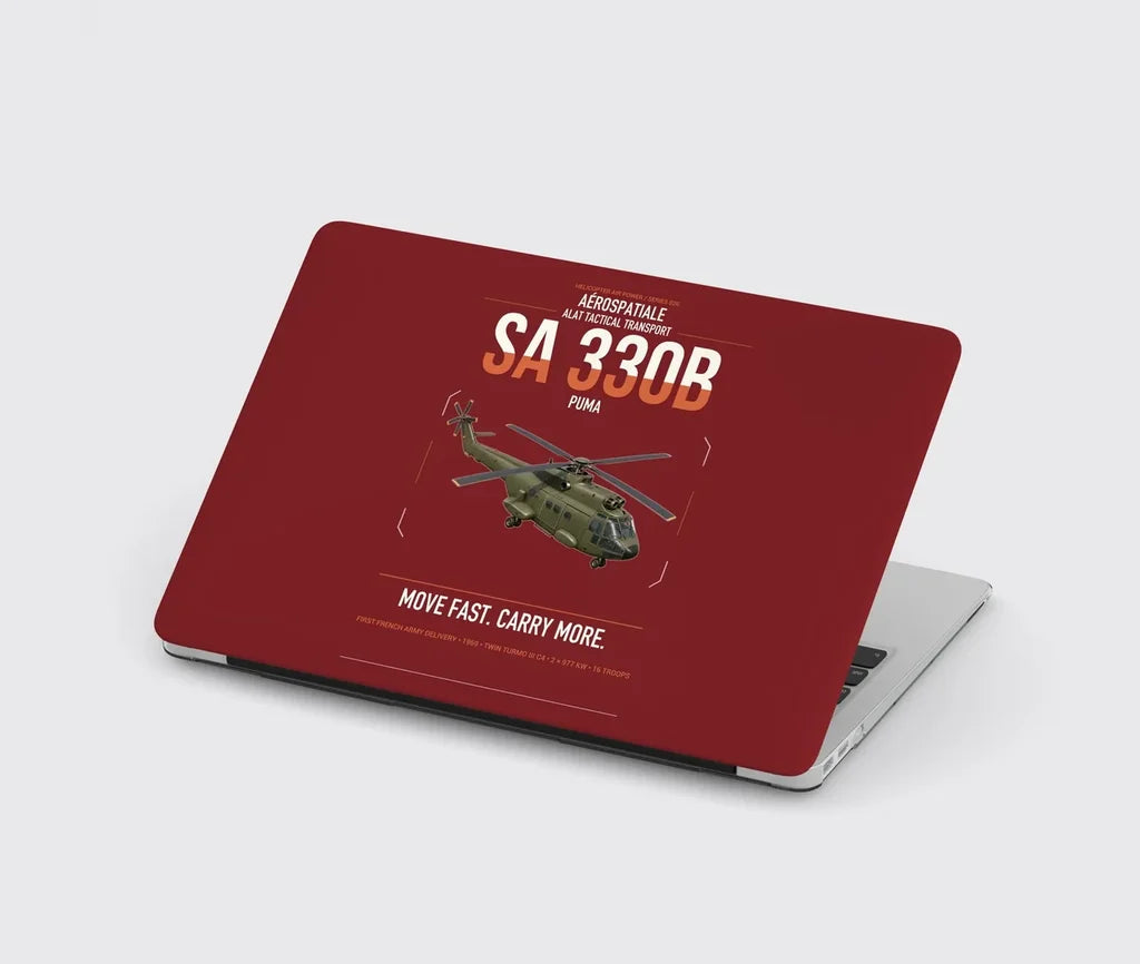 Aérospatiale SA 330B Puma design on dark red MacBook case