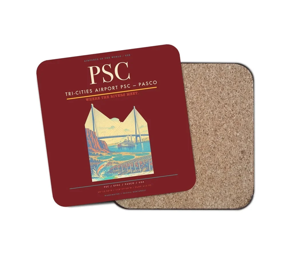 Tri-Cities Airport (PSC) design on dark red 1 piece coaster
