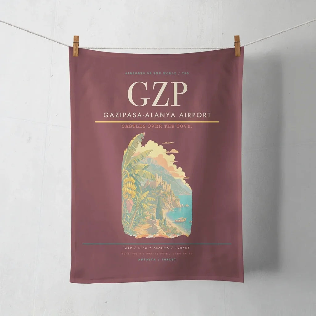 Gazipasa-Alanya Airport (GZP) design on dark red towel
