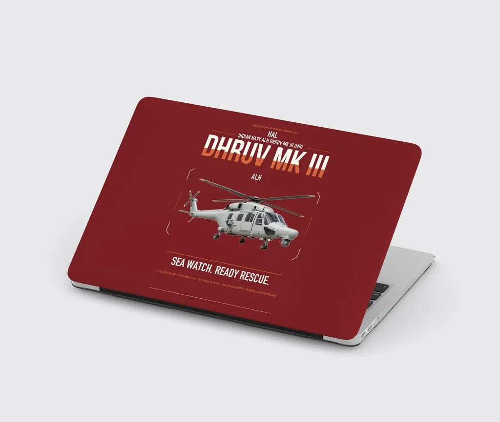 HAL ALH Dhruv Mk III design on dark red MacBook case