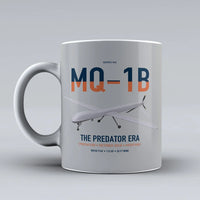 Thumbnail for MQ-1B Predator design on light gray ceramic mug, double-side print