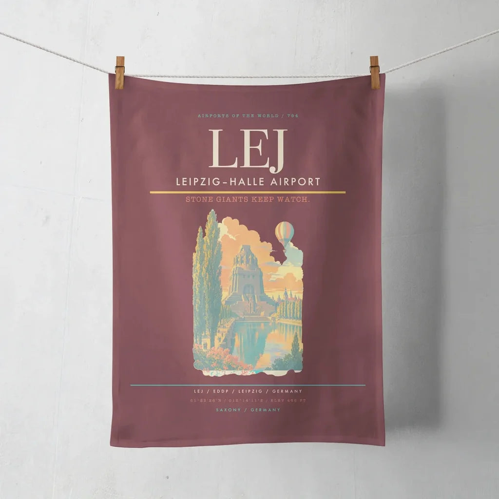 Leipzig–Halle Airport (LEJ) design on dark red towel