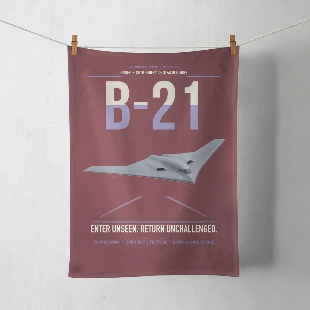 B-21 Raider design on dark red towel