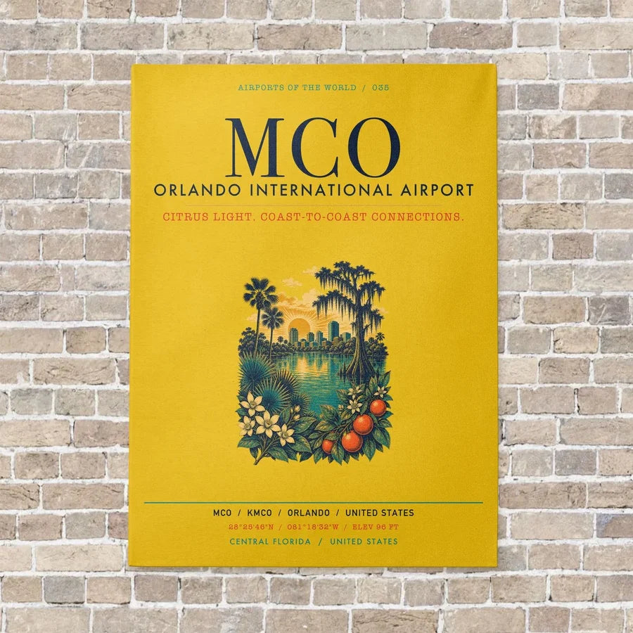 Orlando International Airport MCO vertical canvas print - no frame - yellow background