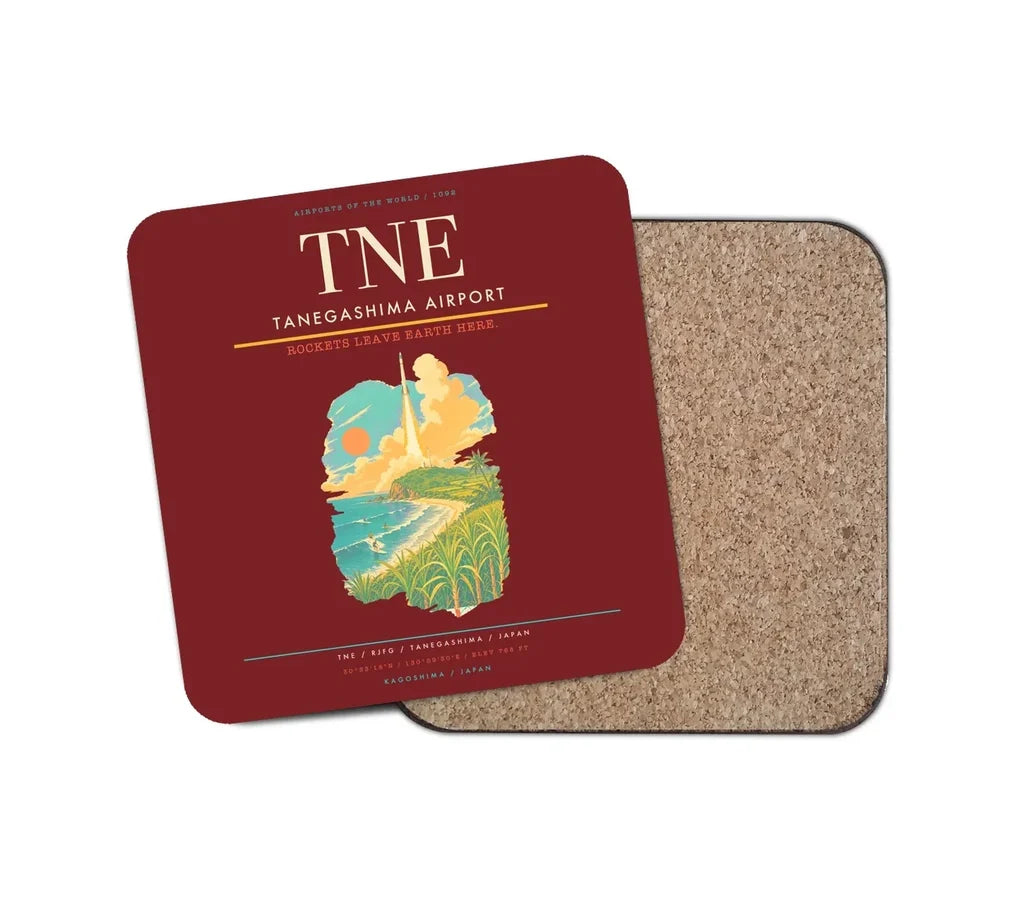 Tanegashima Airport (TNE) design on dark red 1 piece coaster