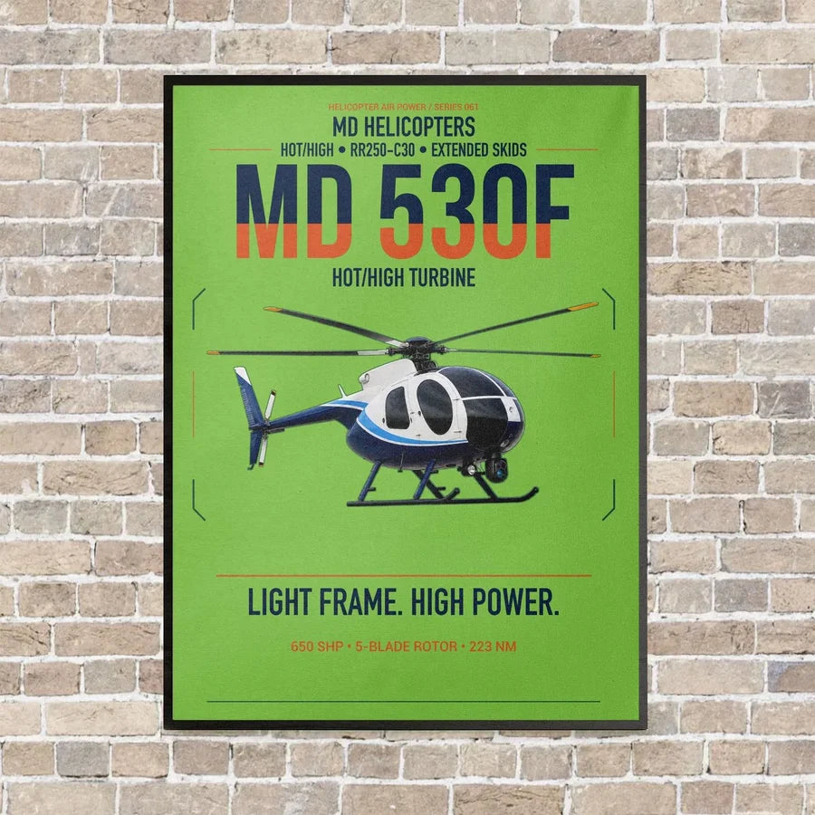 MD Helicopters MD 530F vertical canvas print - framed - light green background