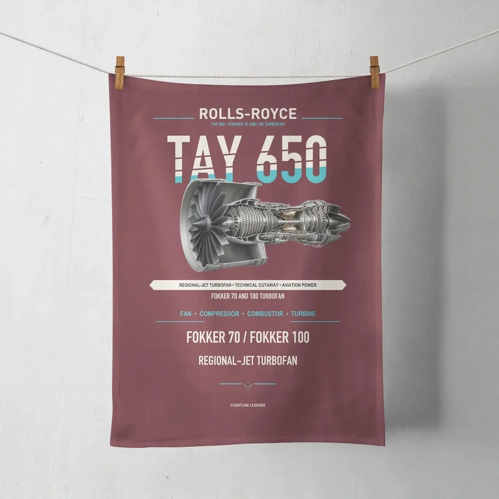 TAY 650 design on dark red towel
