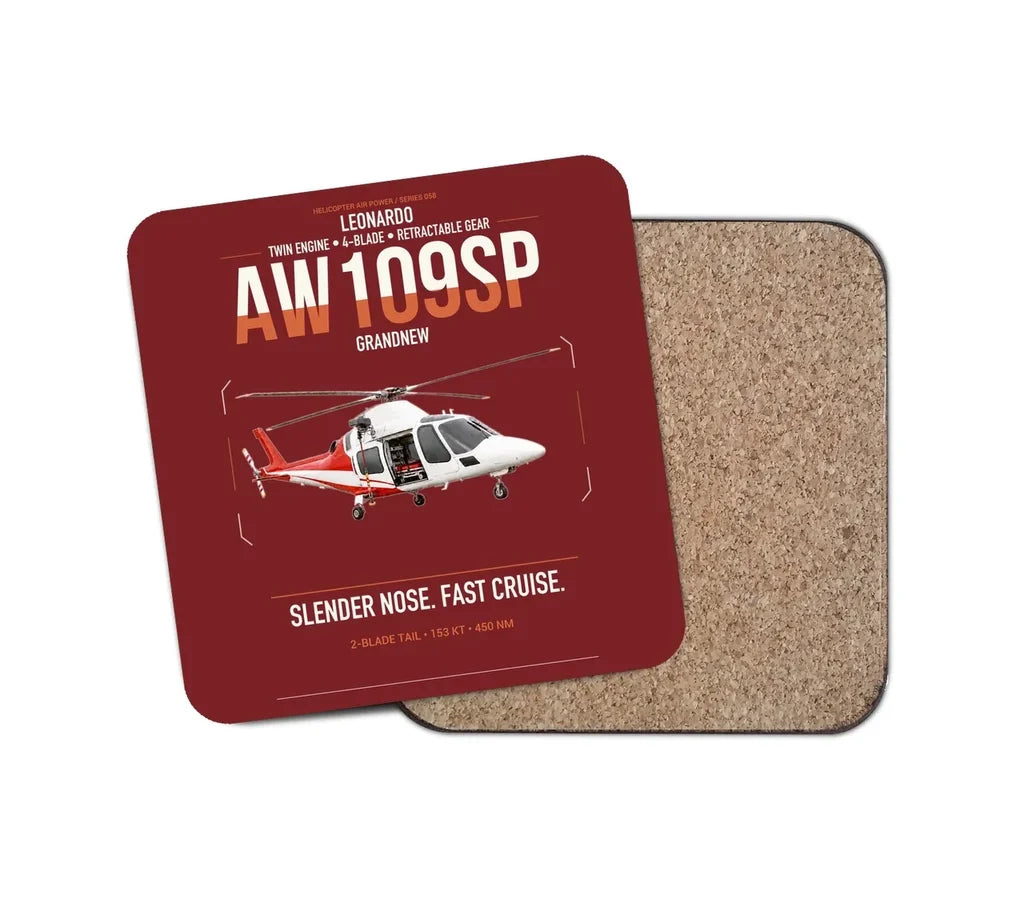 Leonardo AW109SP GrandNew design on dark red 1 piece coaster