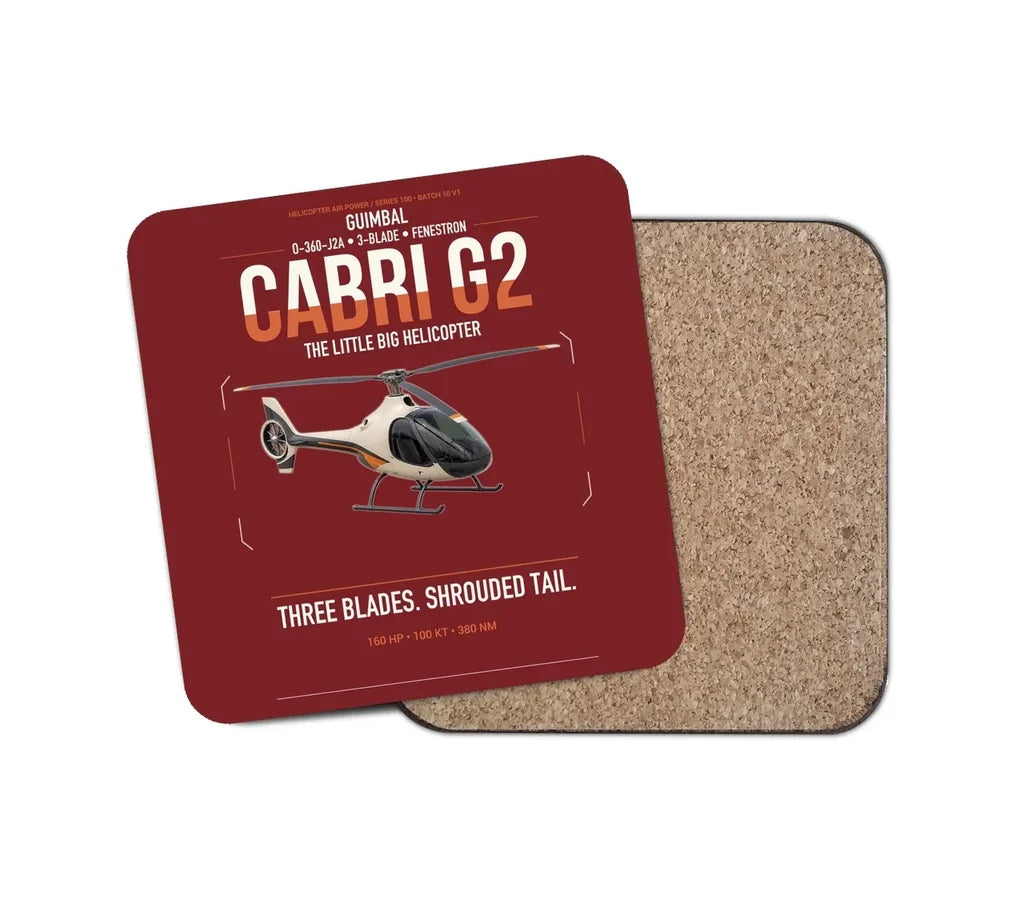 Guimbal Cabri G2 design on dark red 1 piece coaster