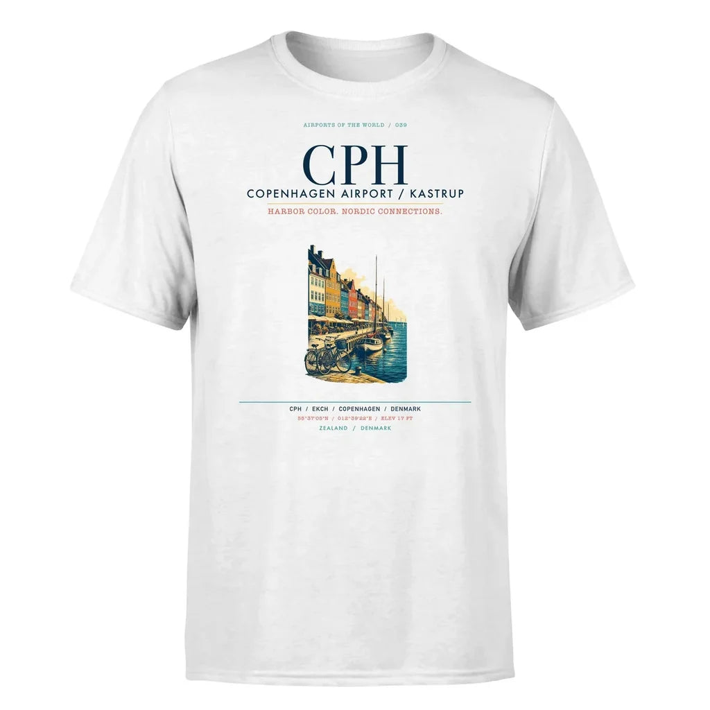 Copenhagen Airport (CPH) T-Shirt single-side front print in White | copenhagen-cph-airport-double-side-t-shirt