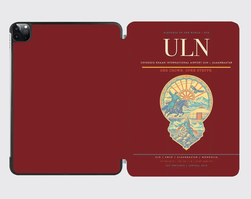 Chinggis Khaan International Airport (ULN) design on dark red ipad tablet case