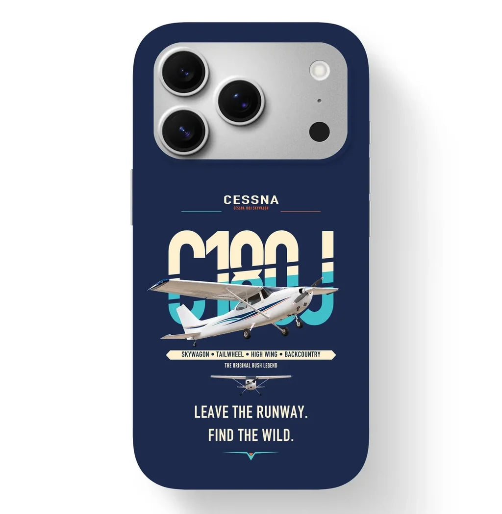 Cessna 180J Skywagon design on navy blue magsafe iphone case, for iPhone 17 Pro