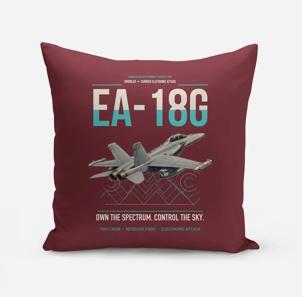 EA-18G Growler design on dark red pillow