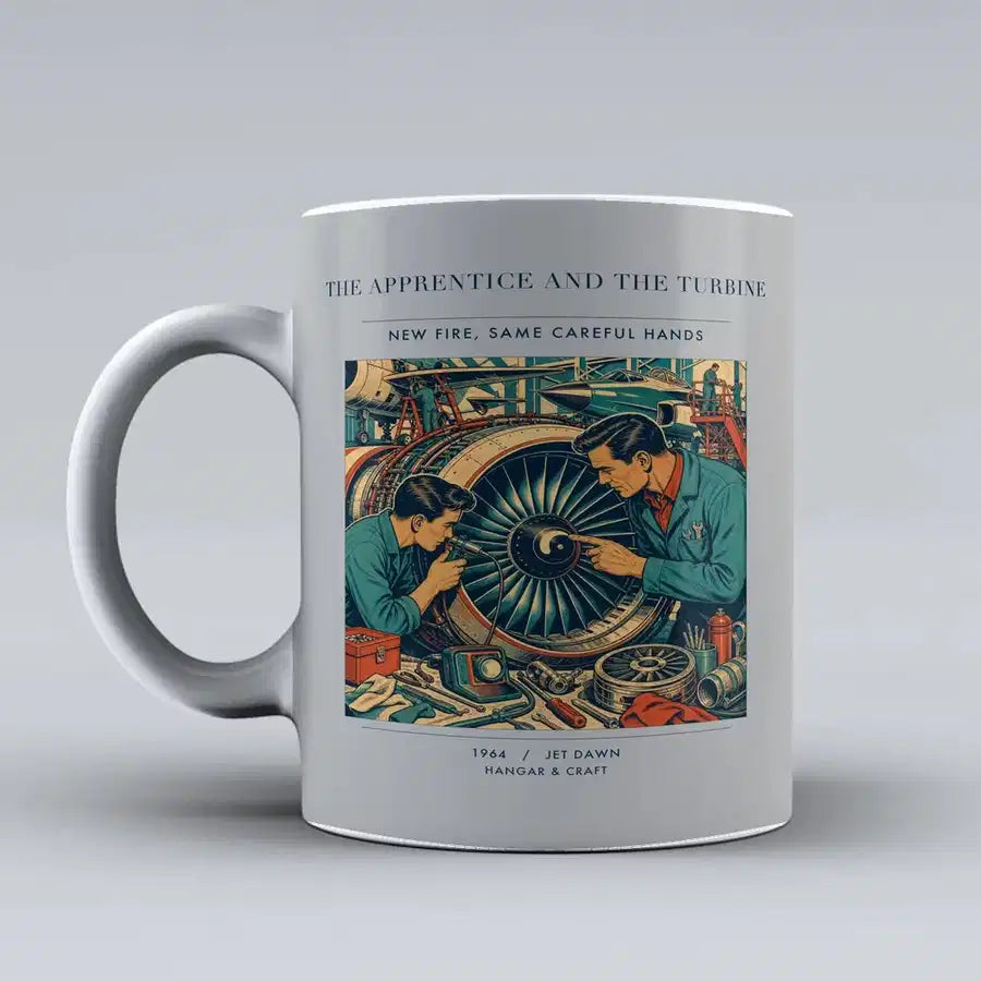 VINTAGE G4470 - The Apprentice And The Turbine - Ceramic Mug design on lightgray