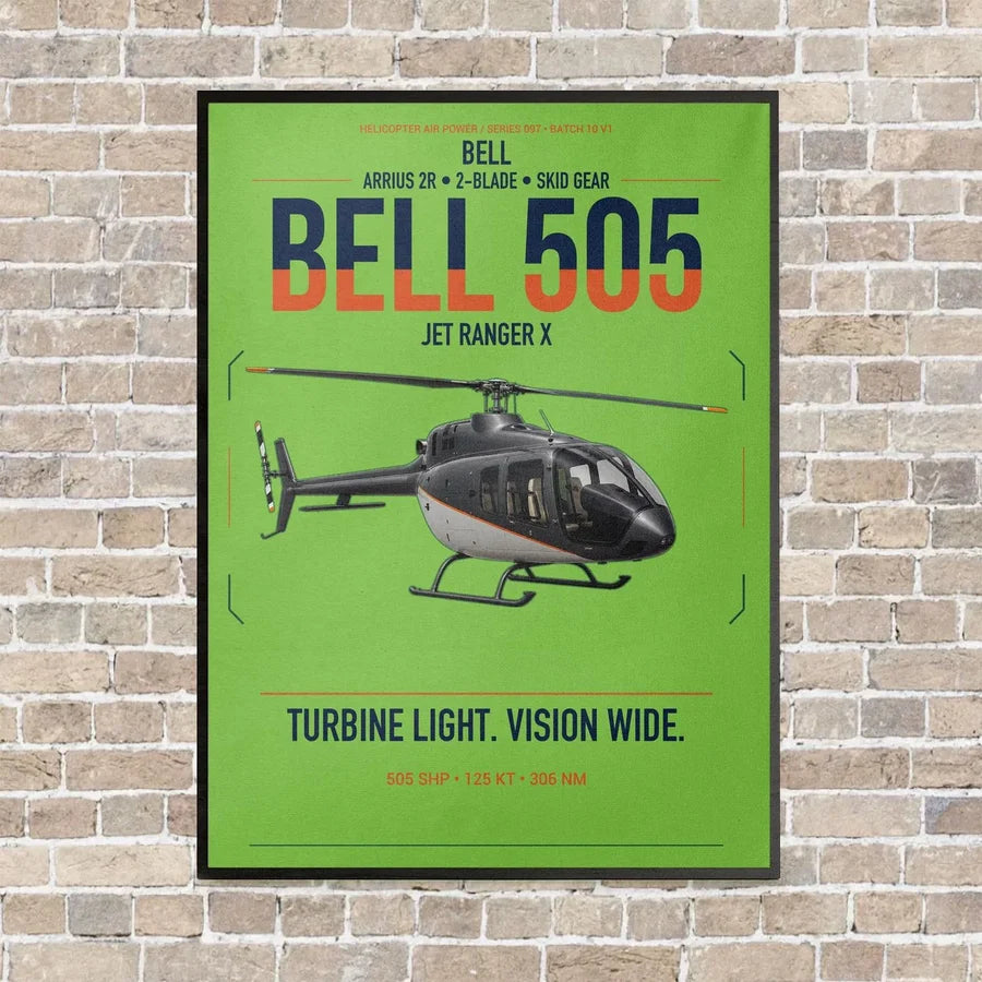 Bell 505 Jet Ranger X vertical canvas print - framed - light green background