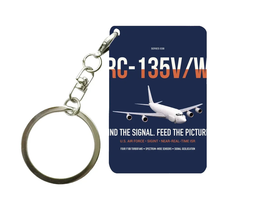 RC-135V W Rivet Joint design on navy blue designed key chain, double-side print