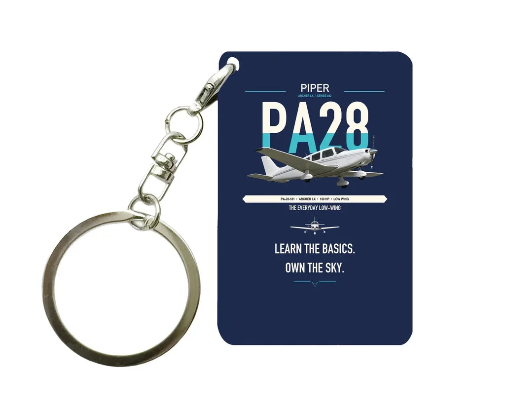 Piper PA-28-181 Archer LX design on navy blue designed key chain, double-side print