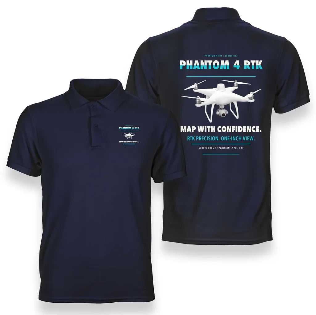 DJI Phantom 4 RTK design on navy blue polo