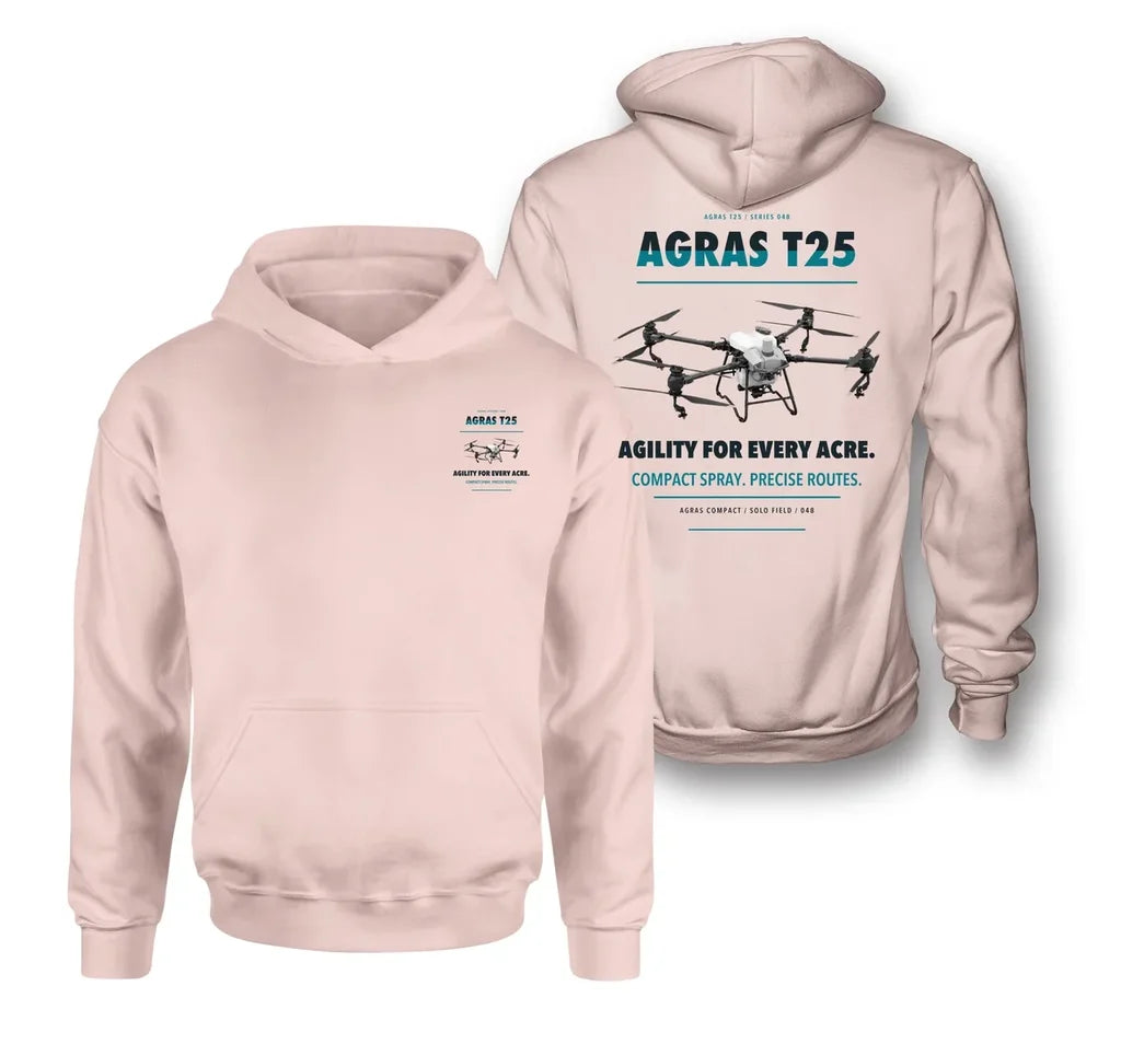 DJI Agras T25 design on pink hoodie