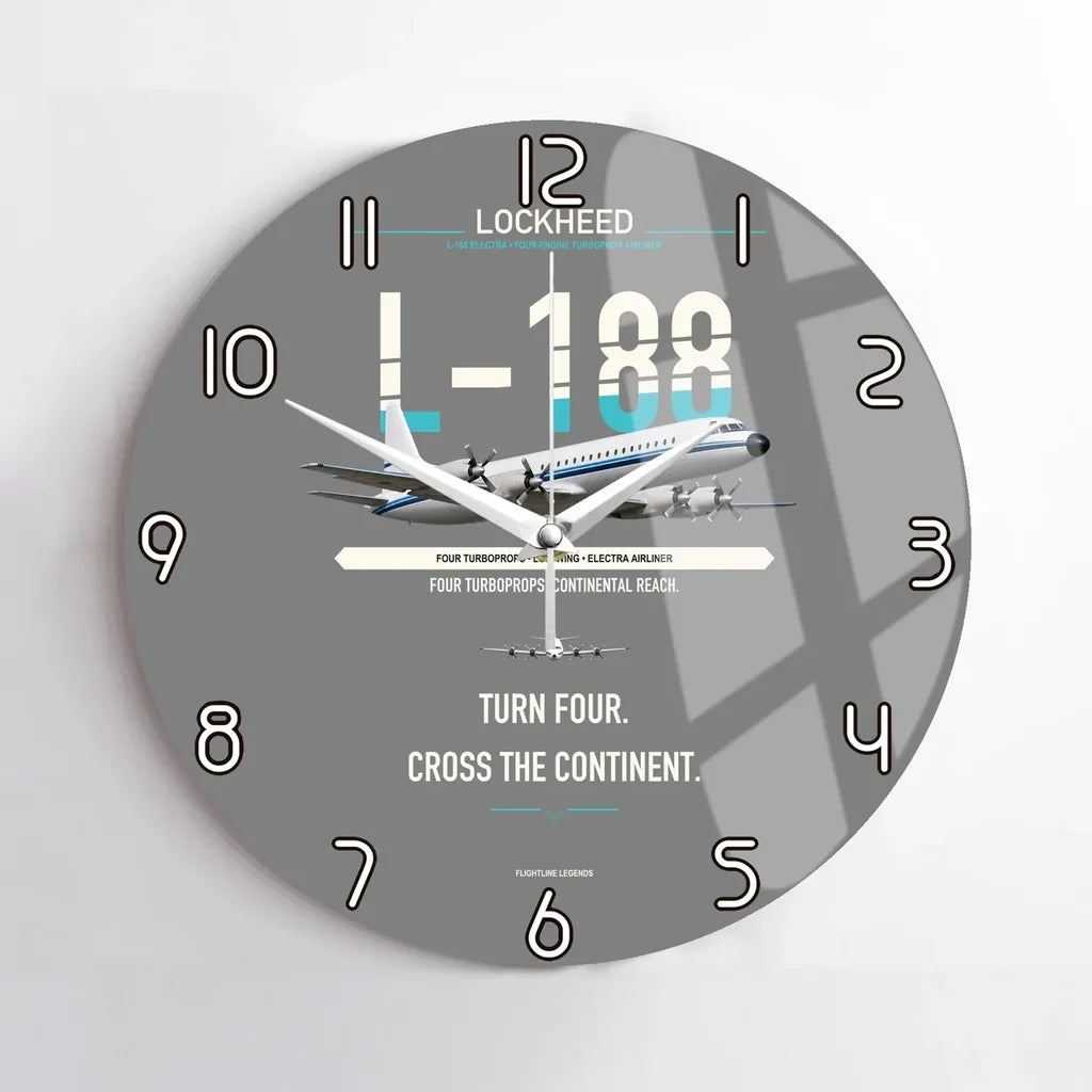 Lockheed L-188 Electra design on gray no frame wall clock