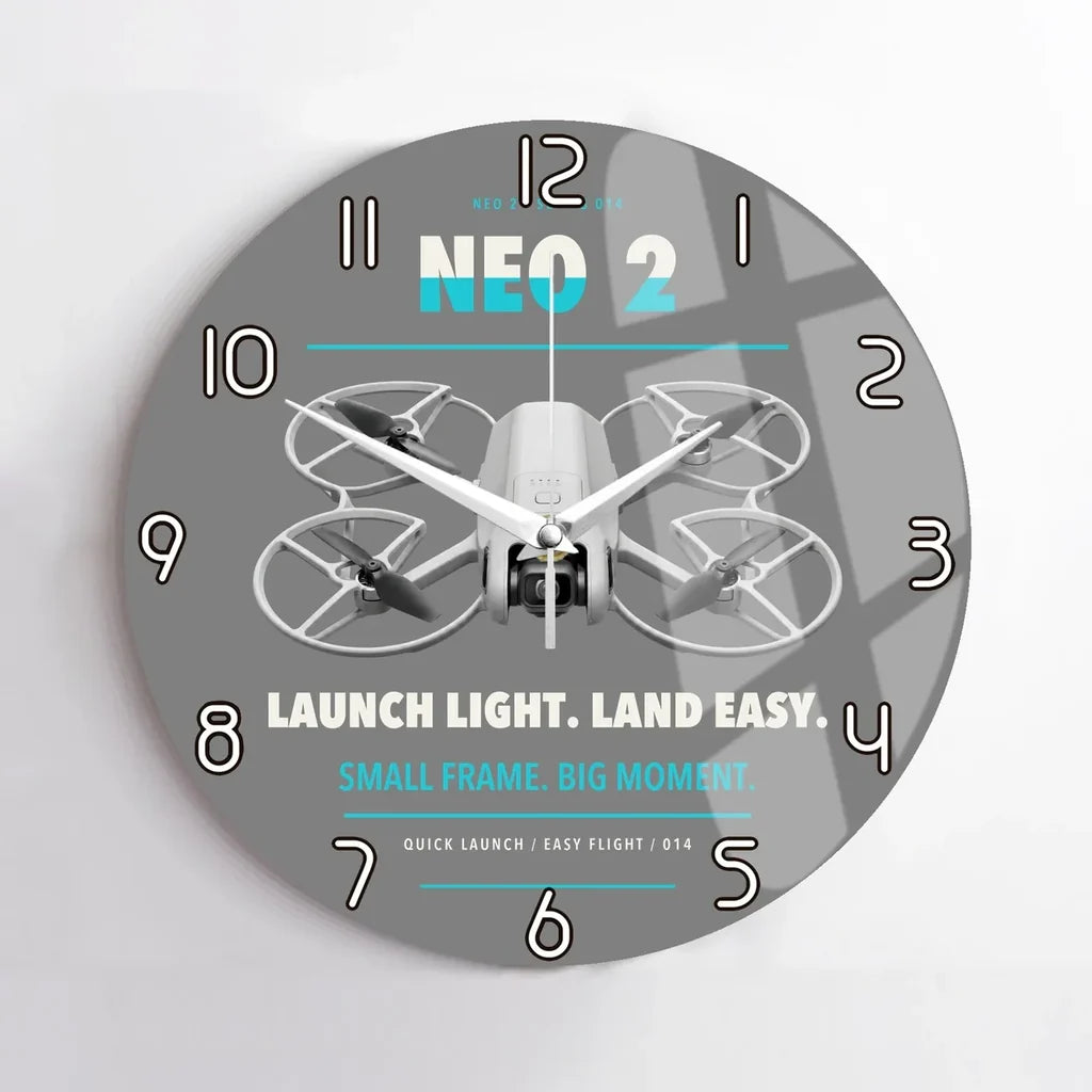 DJI Neo 2 design on gray no frame wall clock