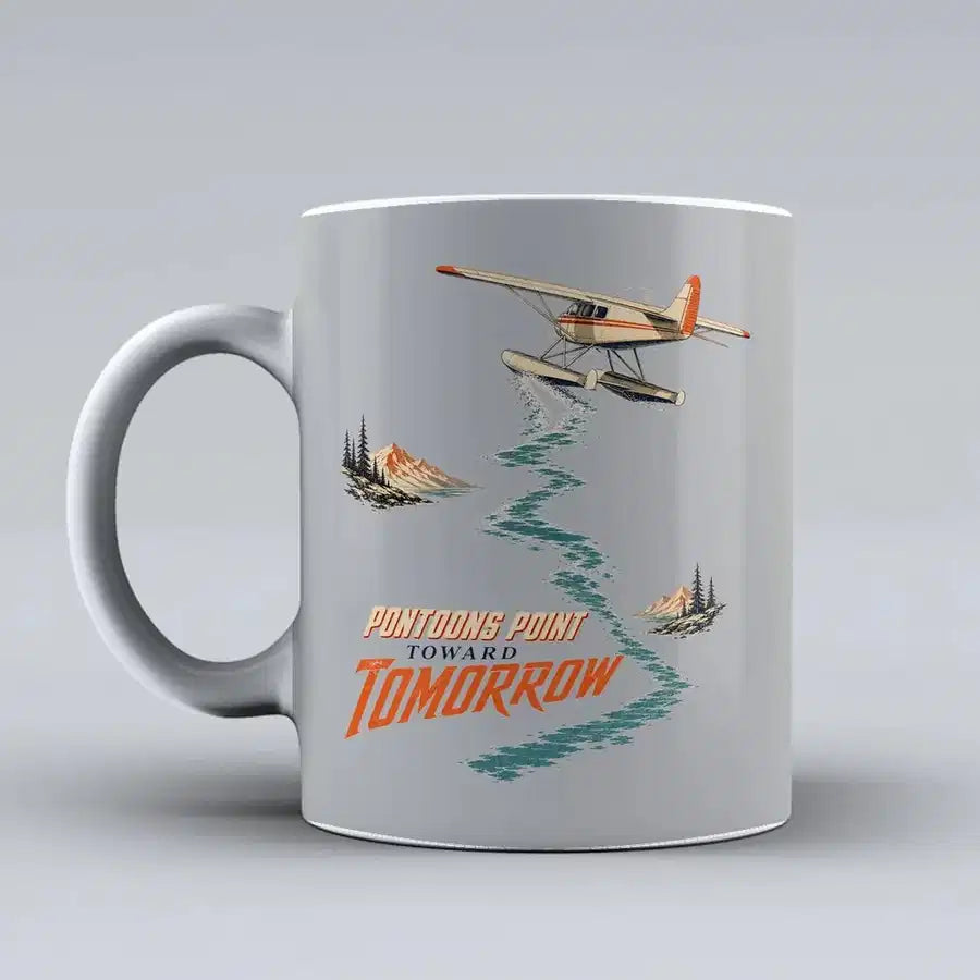 586 - Pontoons Point Toward Tomorrow - Mug design on light gray signal