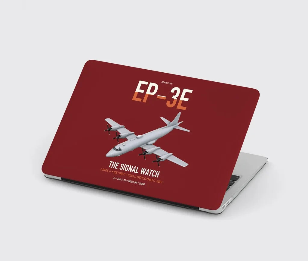 EP-3E ARIES II design on dark red MacBook case