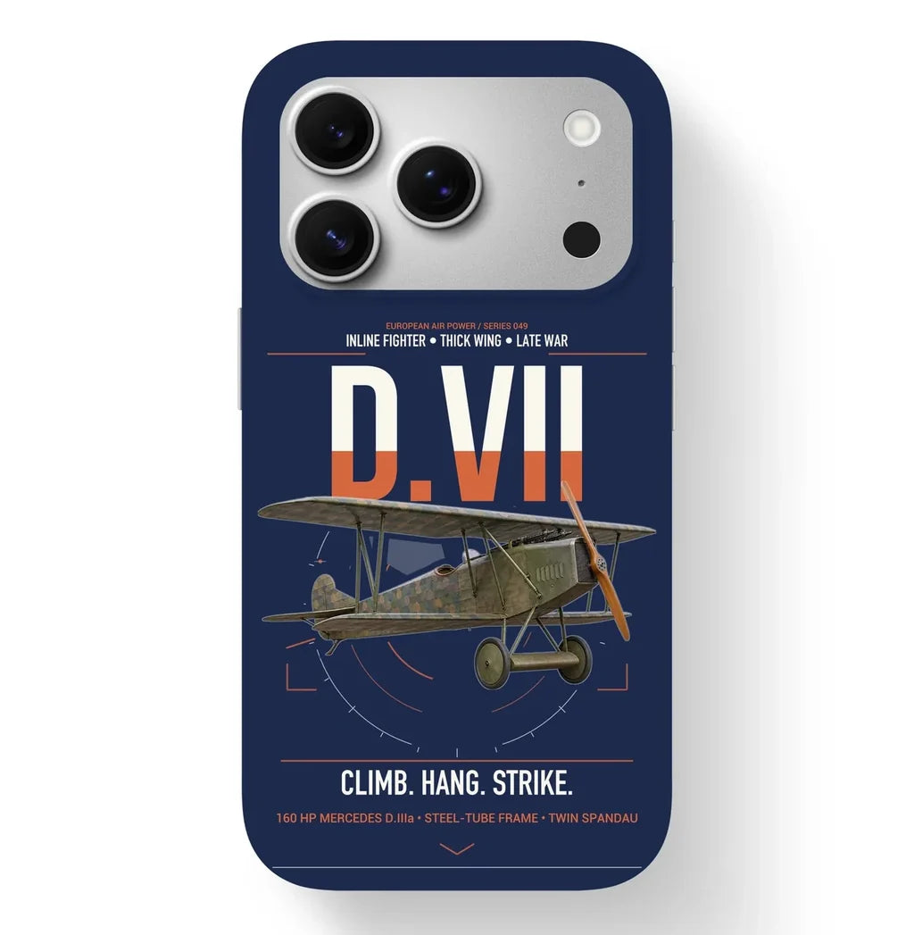 Fokker D.VII design on navy blue magsafe iphone case, for iPhone 17 Pro