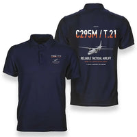 Thumbnail for Airbus C295M T.21 design on navy blue double-side polo t-shirt, double-side print