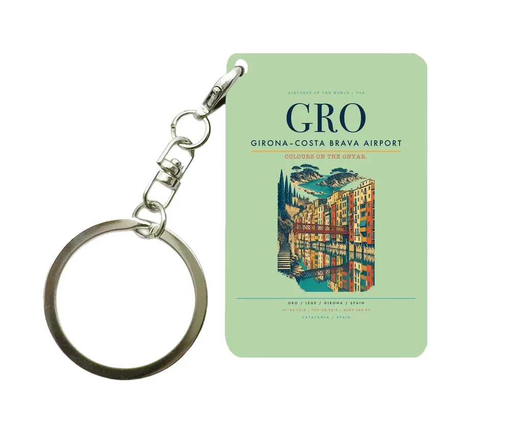 Girona–Costa Brava Airport (GRO) design on light green key chain