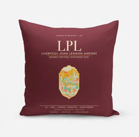 Thumbnail for Liverpool John Lennon Airport (LPL) design on dark red pillow