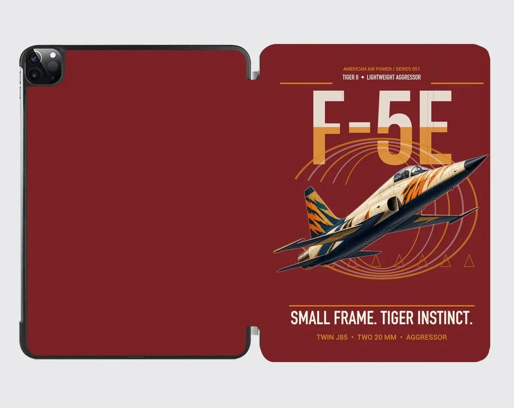 F-5E Tiger II design on dark red ipad tablet case