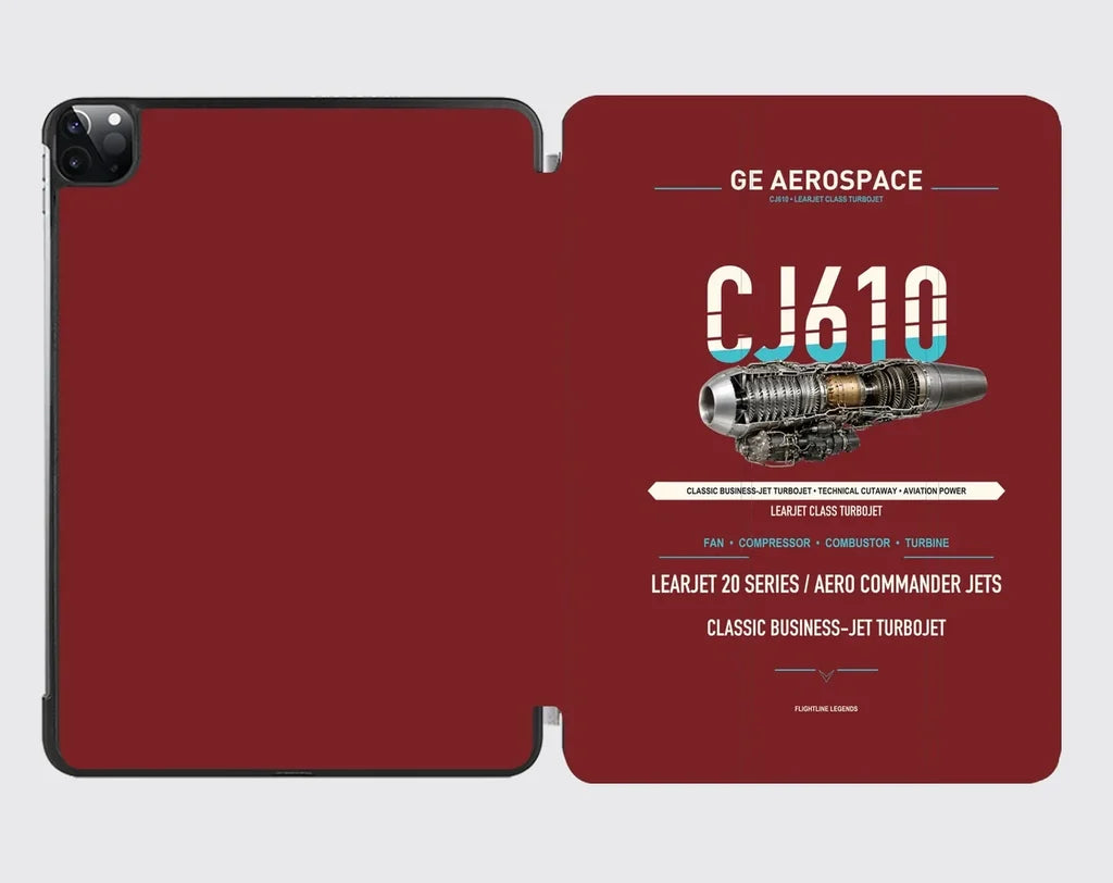CJ610 design on dark red ipad tablet case