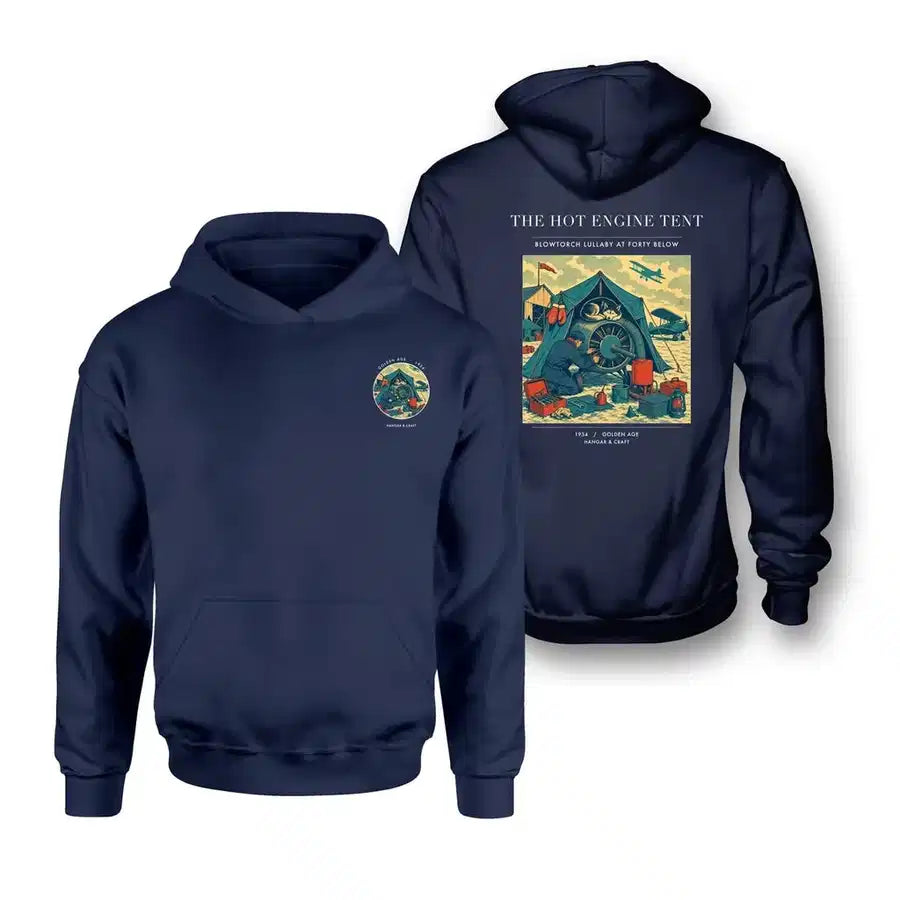 VINTAGE G4356 - The Hot Engine Tent - Double-Side Hoodie design on navyblue double side