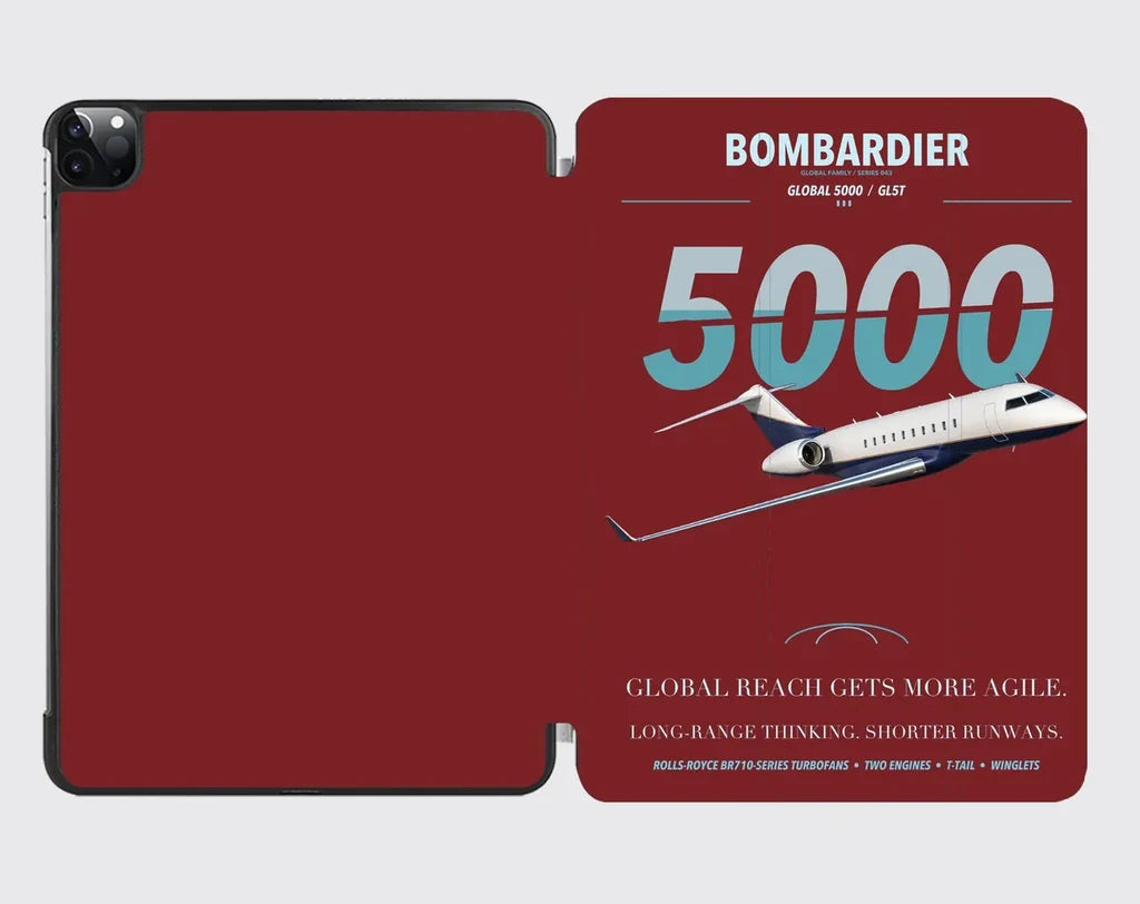 Bombardier Global 5000 design on dark red ipad tablet case