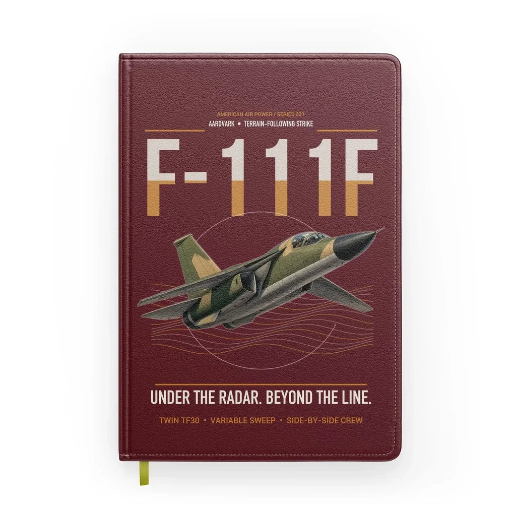 F-111F Aardvark design on dark red notebook