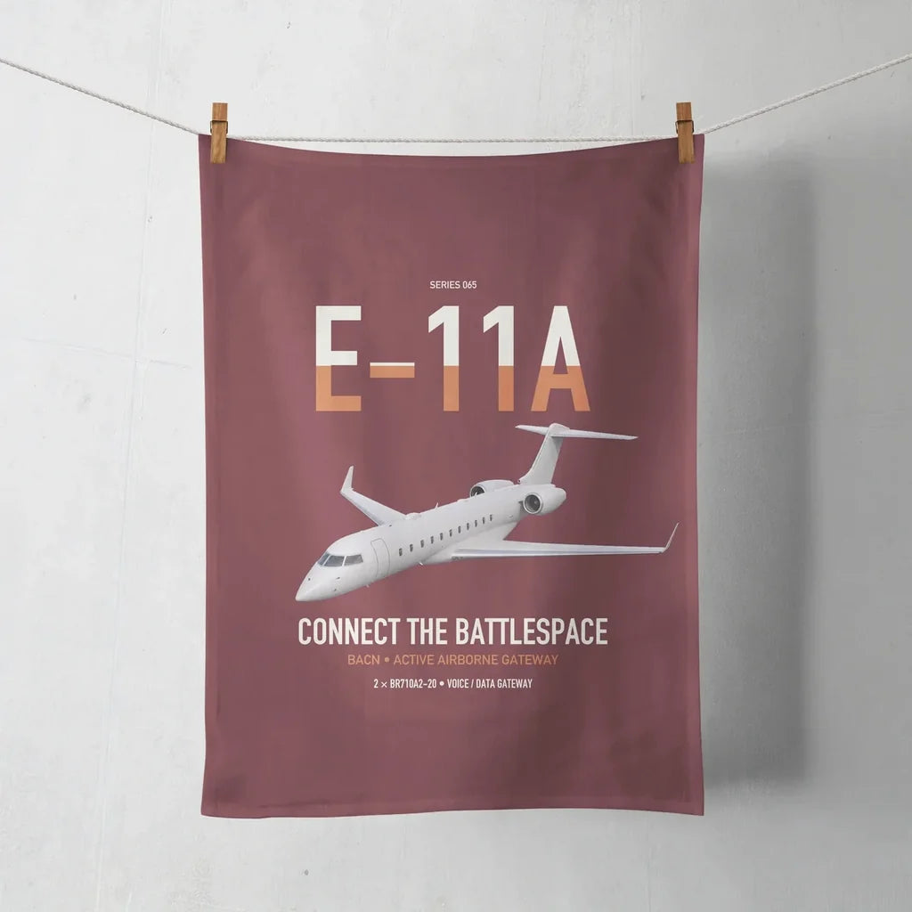 E-11A BACN design on dark red towel